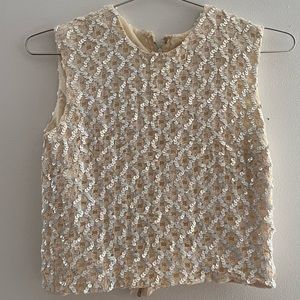 Vintage White Sheer Top with Iridescent Sequins - Perfect Addition to Wardrobe!